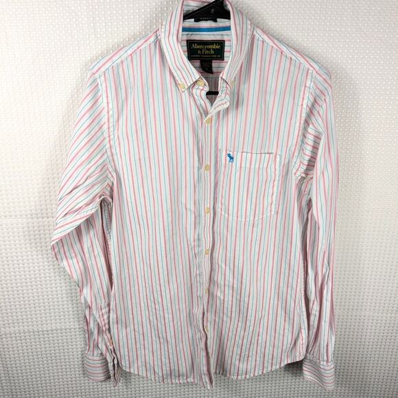 Abercrombie & Fitch Muscle Fit Shirt S Pink Stripe Button Down Y2K Hong Kong - Picture 4 of 4